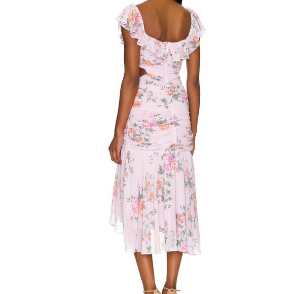 ASTR the label Midi dress Large pink floral ruched ruffle party occasion dress - Picture 2 of 13